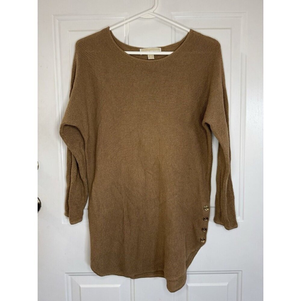 MICHAEL KORS Tunic Sweater Brown Waffle Knit Long Sleeve MEDIUM Casual Preppy